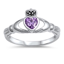 Silver Claddagh Ring - Amethyst CZ