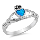 Silver Claddagh Ring - Blue Lab Opal