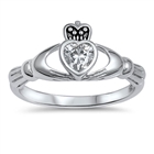 Silver Claddagh Ring - Clear CZ