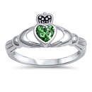 Silver Claddagh Ring - Emerald CZ