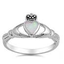 Silver Claddagh Ring - White Lab Opal