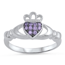 Silver Claddagh Ring - Amethyst CZ