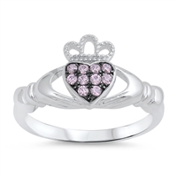 Silver Claddagh Ring - Amethyst CZ