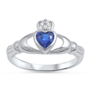 Silver Claddagh Ring - Blue Sapphire CZ