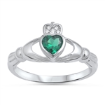 Silver Claddagh Ring - Emerald CZ