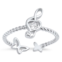Silver CZ Ring - Music Note and Butterfly