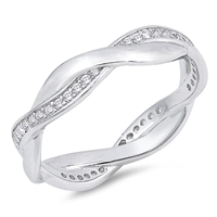 Silver CZ Ring - Braided  Band