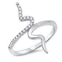 Silver CZ Ring - Vertical Wave