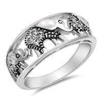 Silver CZ Ring - Elephants