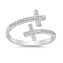 Silver Ring W/ CZ - Double Cross