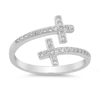 Silver Ring W/ CZ - Double Cross