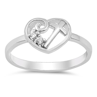 Silver Ring W/ CZ - Cross in Heart