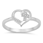 Silver CZ Ring - Cross in Heart