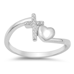 Silver Ring W/ CZ - Cross and Heart