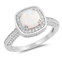 Silver CZ & Opal Ring