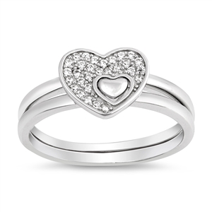 Silver Ring W/ CZ - Heart Puzzle