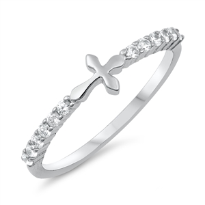 Silver CZ Ring - Little Cross