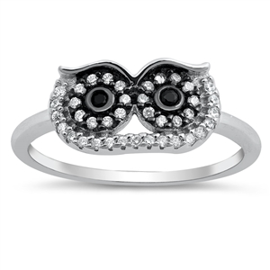 Silver CZ Ring - Owl Eyes
