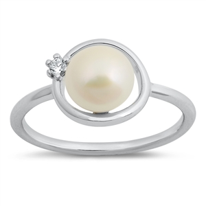 Silver CZ Ring - Freshwater Pearl