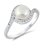 Silver CZ Ring - Freshwater Pearl