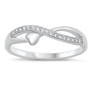 Silver CZ Ring - Braid and Heart