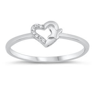 Silver CZ Ring - Heart & Butterfly