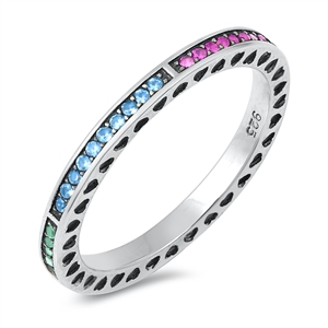 Silver CZ Ring - Multi-Colored Band