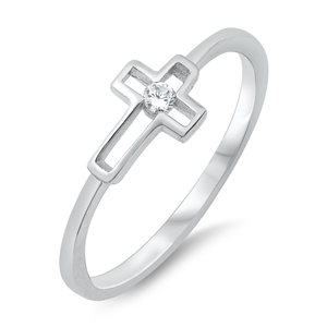 Silver CZ Ring - Open Cross