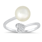 Silver CZ Ring - Pearl & Heart