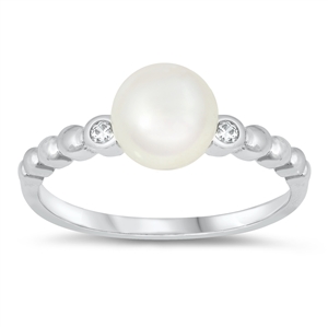 Silver CZ Ring - Pearl