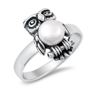 Silver CZ Ring - Owl