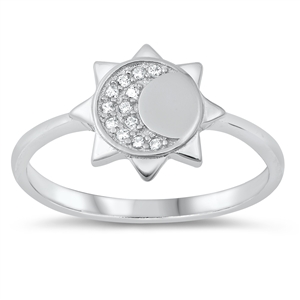 Silver CZ Ring - Moon and Sun