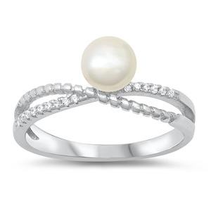 Silver CZ Ring - Pearl