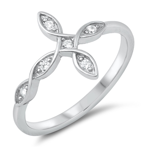 Silver CZ Ring - Sideway Cross