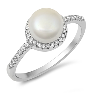 Silver CZ Ring - Pearl