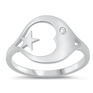 Silver CZ Ring - Moon and Star