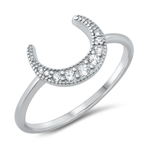 Silver CZ Ring - Crescent Moon