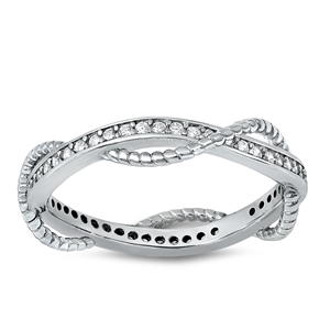 Silver CZ Ring - Braided Band