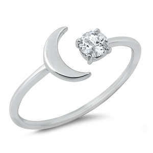Silver CZ Ring - Moon and Twinkle Star