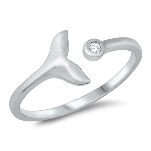 Silver CZ Ring - Whale Tail