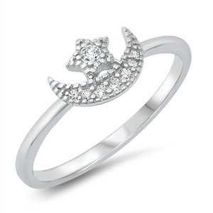 Silver CZ Ring - Moon & Star