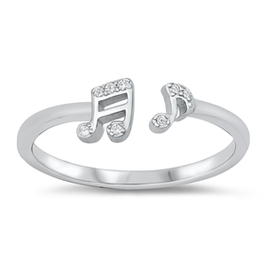 Silver CZ Ring - Music Notes