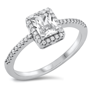 Silver CZ Ring - Radiant Halo Cut