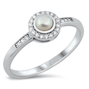 Silver CZ Ring - Pearl