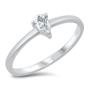 Silver CZ Ring - Pear Solitaire