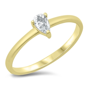 Silver CZ Ring - Pear Solitaire