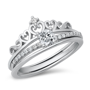 Silver CZ Ring - Crown Solitaire