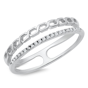 Silver CZ Ring - Double Band