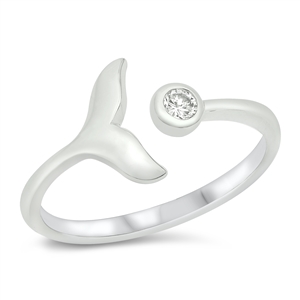 Silver CZ Ring - Whale Tail