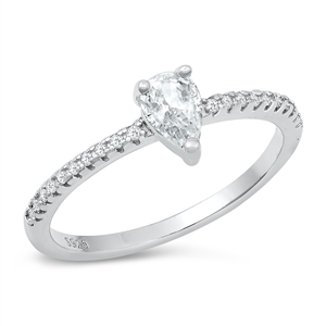 Silver CZ Ring - Pear Solitaire